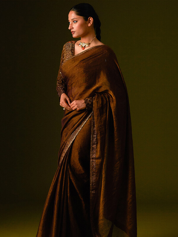 Brown Cotton Silk Daily Wear