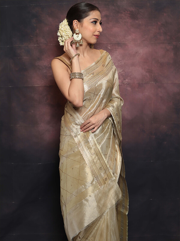 Gold Tissue Party Wear Saree