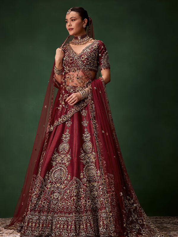 Maroon Bridal Silk Heavy Saree