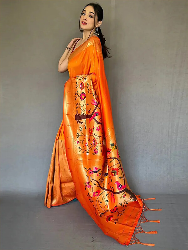 Traditional Orange Paithani Saree