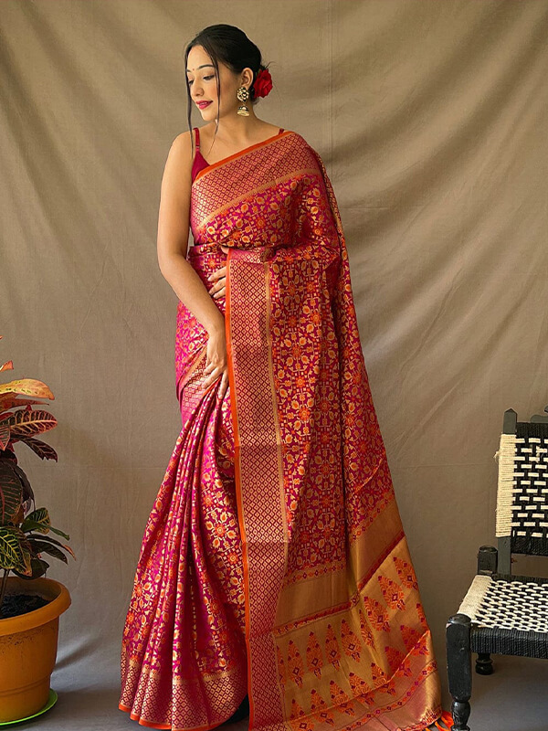 Hot Pink Patola Silk Saree